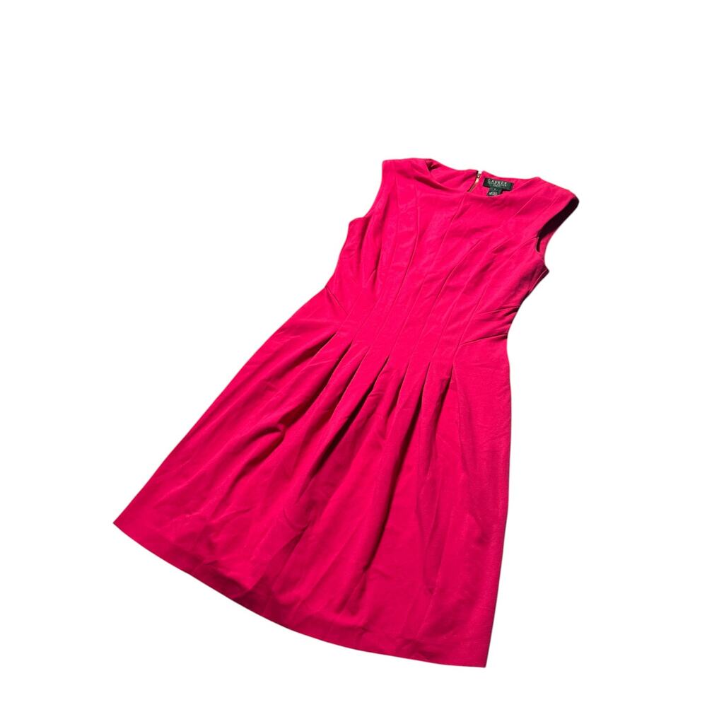 Lauren Ralph Lauren A-Line Dress Womens 6 Hot Pink Stretch Pleated Wide Strap - Picture 5 of 13